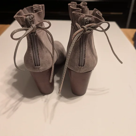 Crown & Ivy Morcella Ruffle Ankle Boots - Light Gray Suede - Picture 7 of 12